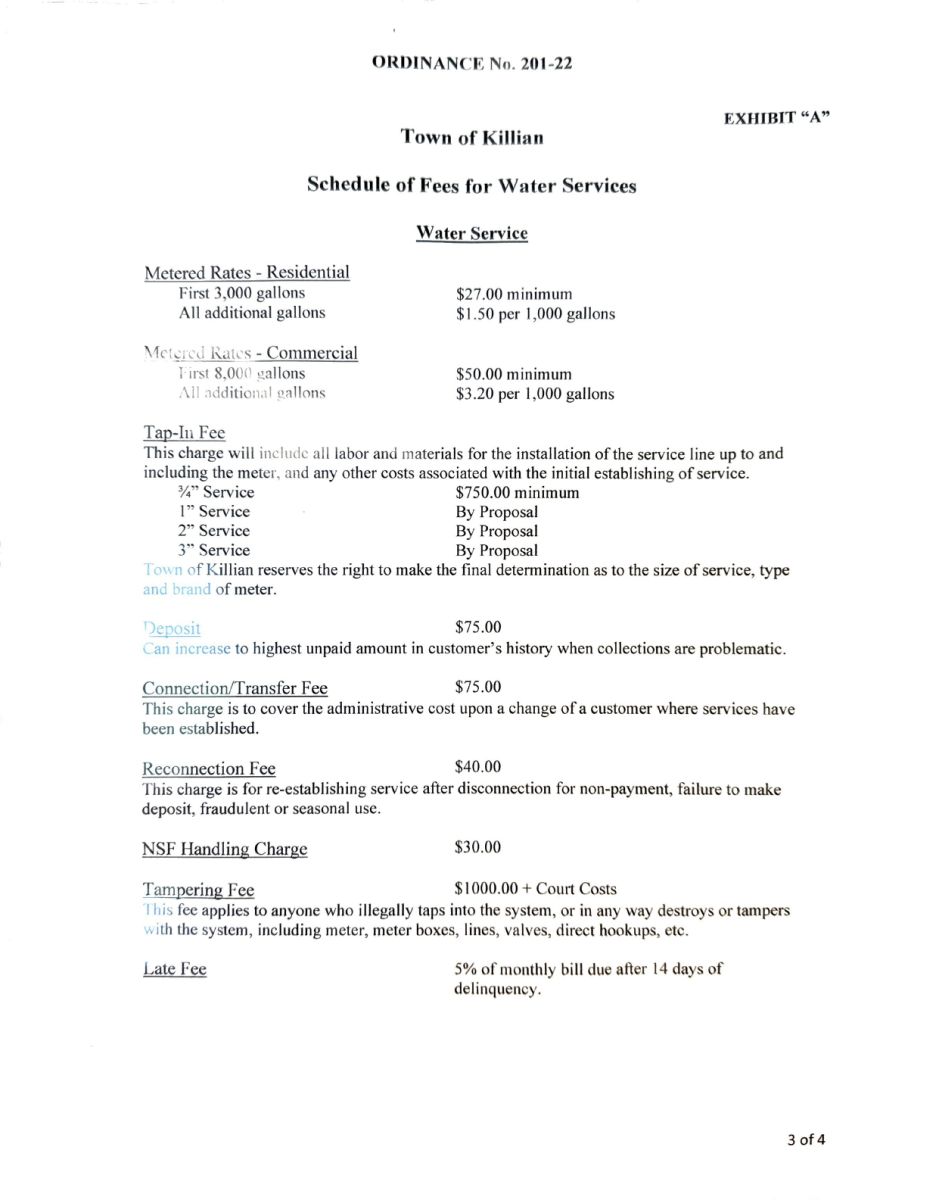 Killian Water Rates - Page 1